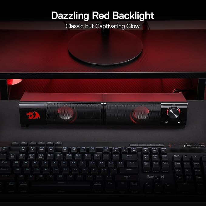 Redragon GS550 PC Gaming Speakers 2.0 Channel Stereo Enhanced Sound, Black | Compact Maneuverable Size, Headphone Jack, Decent Red Backlight, Plug & Play USB Powered Desktop Computer Speaker - Image 7