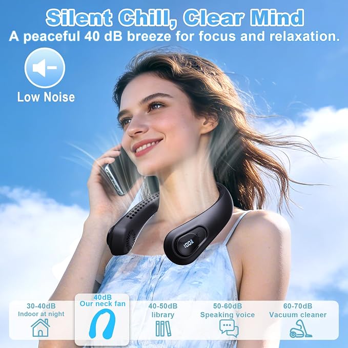 Portable Neck Fan Rechargeable - [with LED Display] 5 Speeds, 5000 mAh Battery Operated Wearable Personal Cooling Bladeless Fan for Outdoor Travel, Gifts for Men Women Kids,Black - Image 6
