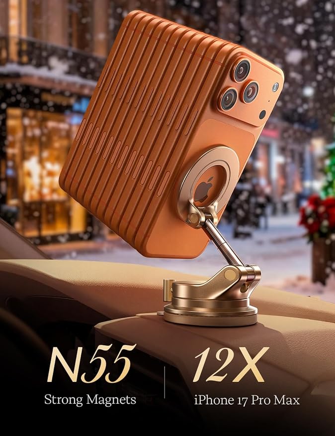 LISEN for Magsafe Car Mount, Cell Phone Holders for Your Car, Magnetic Car Accessories for Women Men Truck Jeep BMW, Vacuum Gifts Kits for iPhone 17 Pro Max 16 15 14 13 12, Samsung S26, Gold Red - Image 3