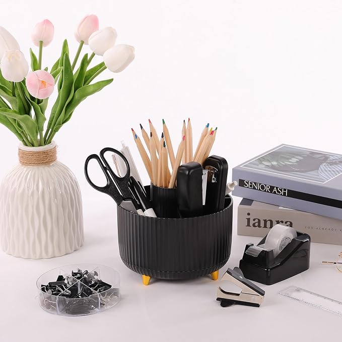 SKYDUE Black Office Supplies, Black Office Desk Accessories 10PCS, Pencil Holder for Desk, Stapler, Tape Dispenser, Scissors, Ruler, Clips and 1000pcs Staples, Desk Supplies Set - Image 7