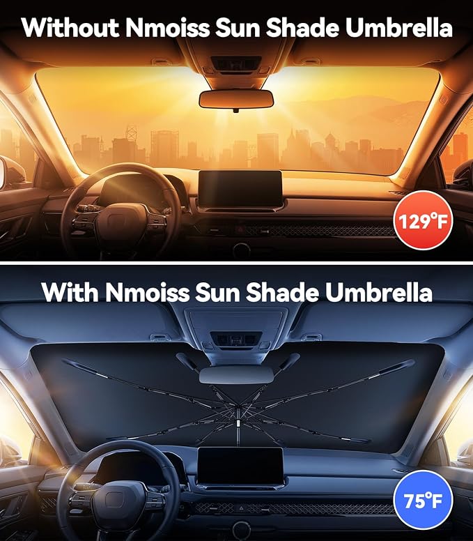 Nmoiss Windshield Sun Shade Umbrella for Civic - [Vinyl Coating Heat Shield] Protect Car from Sun Rays & Heat Damage Keep Cool and Protect Interior, Spring Structure Edge - Image 2