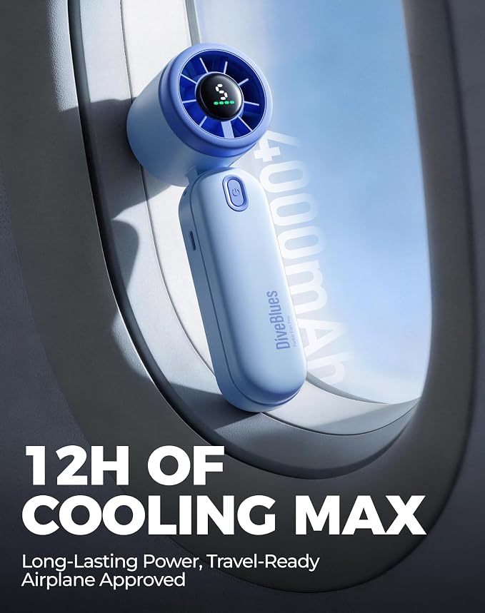 Diveblues Mini Handheld Fan, 30ft/s Portable Turbo Fan [12H Max Cooling], 4000mAh Personal Fan with LED Display, 3-in-1 Hand Held/Neck/Desk Fan for Travel, Cruise, Disney Essentials - Image 6