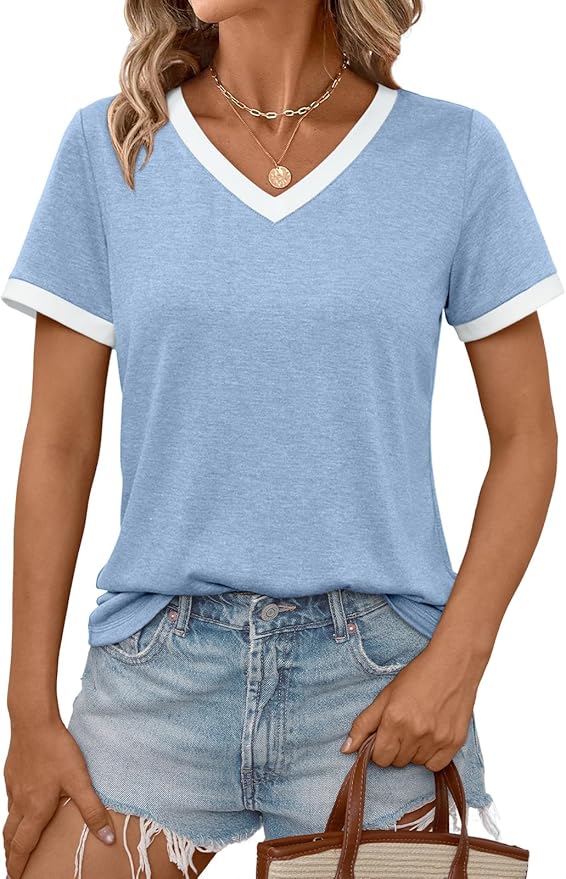 AUTOMET Womens Short Sleeve T-Shirts Summer Tops Casual Soft Tunic V Neck Basic Workout Clothes Spring Fashion Outfits 2026 by AUTOMET
