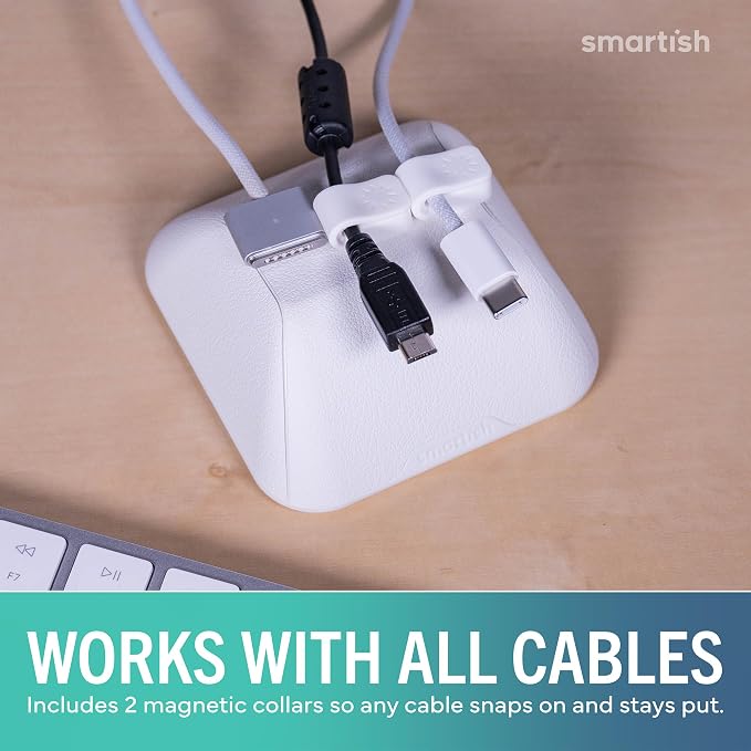 Smartish® Magnetic Cord Holder - Cable Wrangler Organizer with Magnet Clips for Charger Management on Desktop, Nightstand for USB-C + Lightning - Snow Day White - Image 6