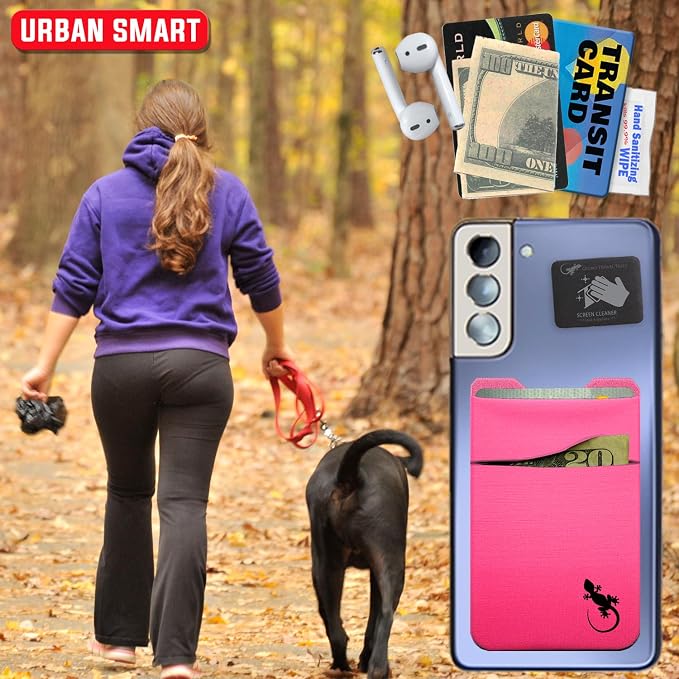 Gecko Travel Tech Double Pocket - Adhesive Card Holder - Cell Phone Pouch - Stick on Spandex Pocket - Carry Credit Cards and Cash (PINK BLACK) - Image 6