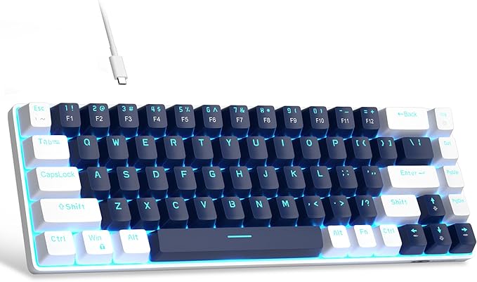 MageGee Portable 60% Mechanical Gaming Keyboard, MK-Box LED Backlit Compact 68 Keys Mini Wired Office Keyboard with Blue Switch for Windows Laptop PC Mac - Blue/White by MageGee