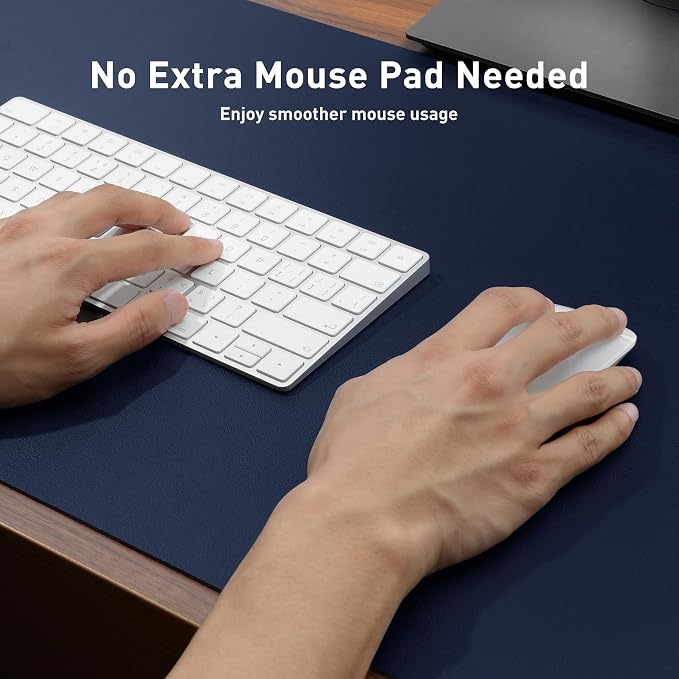 Aothia Faux Leather Desk Mat - Non-Slip PU Leather Desk Blotter, Waterproof Writing Surface, Large Desk Pad for Office & Home (Dark Blue, 55" x 17") - Image 4