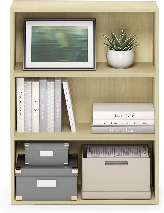 Furinno PASIR Book Shelf, 3-Tier Bookshelf, Storage Shelves Bookcase, 9.7 x 23.7 x 31.5, for Living Room, Bedroom, Home Office, Maple - Image 7