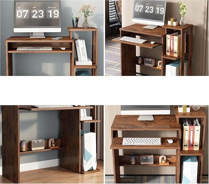 ALISENED Computer Desk with Storage Shelves, Home Office Desk with Monitor Stand, Small Writing Desk Table with Keyboard Tray,Study Table with CPU Stand for Small Spaces (35"-Rusitc Brown) - Image 4