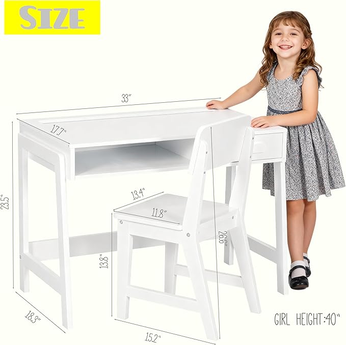 UTEX Kids Desk and Chair Set, Study Desk for Kids with Storage Bins, Wooden Children Study Table, Student Writing Desk for Bedroom & Study Room (1 Open & 1 Drawer) - Image 9