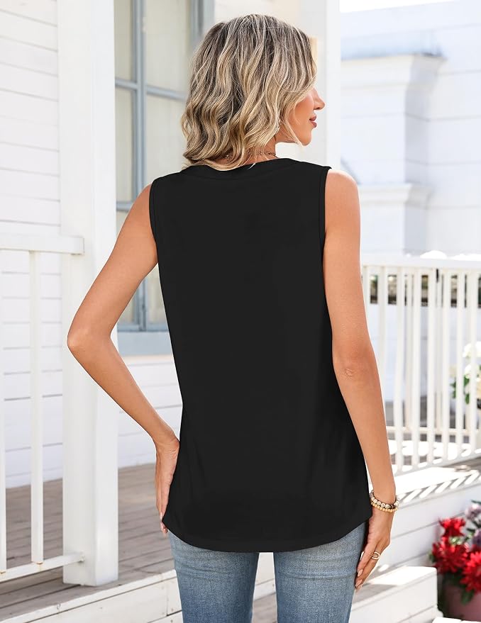 Zeagoo Tank Tops for Women 2026 Summer Top Henley Shirts Dressy Casual Loose Fit V-Neck Button Down Sleeveless Tshirt Blouse - Image 5