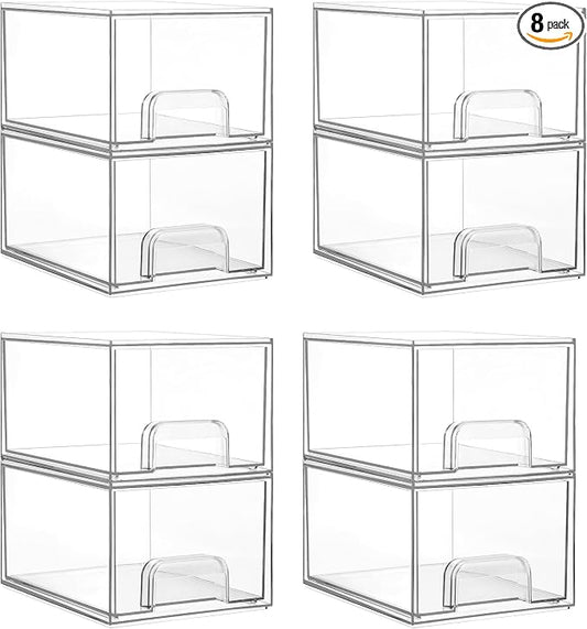 Vtopmart 8 Pack Small Clear Stackable Storage Drawers, Acrylic Bathroom Makeup Organizer, Plastic Storage Bins for Vanity, Undersink, Kitchen Cabinets, Pantry, Home Organization by Vtopmart