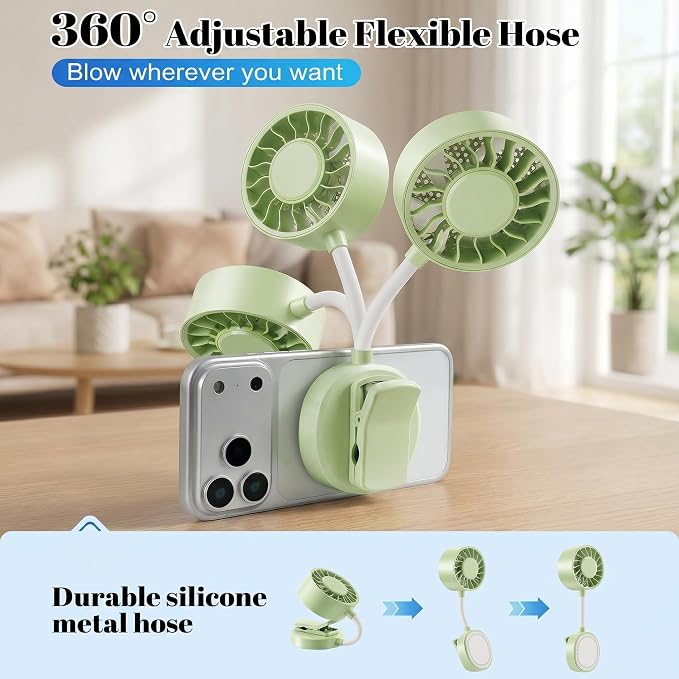 Portable Magnetic Phone Fan, Rechargeable Small Clip Fan & Phone Stand with Ultra-Wide Airflow, 3 Speeds, 360° Adjustable, Ideal for Beach, Stroller, Office, Desk & Outdoor Travel (Green) - Image 5