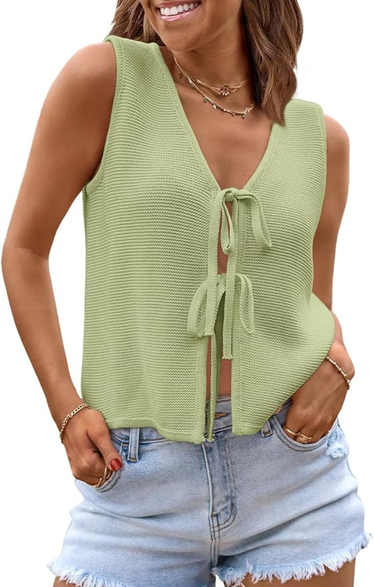 LILLUSORY Womens Tie Front Tops Vacation Sweater Vest | Bohemian Style, Beach Resort Wear, Concert Western Outfits, Crochet Tops, Vacation Outfits, Cute Y2k Sleeveless 2026 by Lillusory