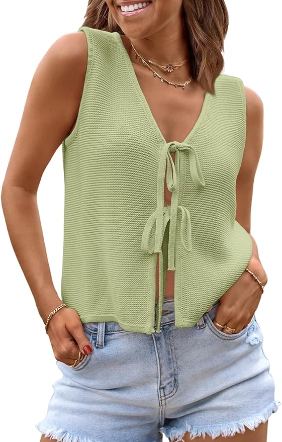 LILLUSORY Womens Tie Front Tops Vacation Sweater Vest | Bohemian Style, Beach Resort Wear, Concert Western Outfits, Crochet Tops, Vacation Outfits, Cute Y2k Sleeveless 2026 by Lillusory