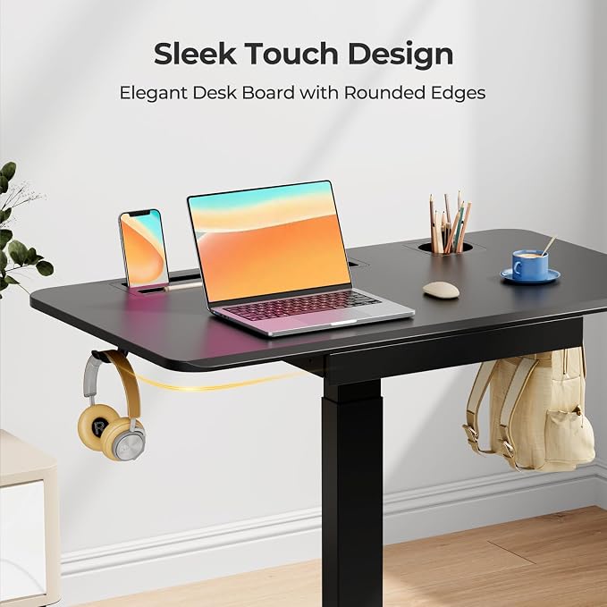 Mobile Standing Desk with Drawer, 35"×20" Small Desk, Black | Portable Laptop Workstation with Cup Holder and Hooks, Height Adjustable Rolling Desk with Wheels, Teacher Classroom Use - Image 9