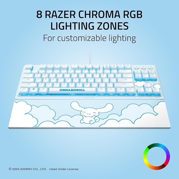 Razer Ornata V3 TKL Gaming Keyboard, Low-Profile Keys, Cinnamoroll Edition | Mecha-Membrane Switches, UV-Coated Keycaps, Backlit Media Keys, 8-Zone RGB Lighting, Magnetic Wrist Wrest - Image 7