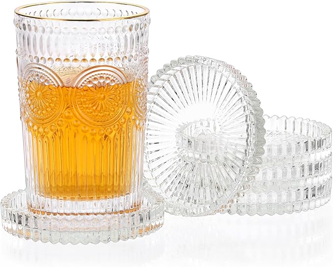 Modern Clear Coaster Set of 5- Glass Coasters for Drinks Crystal Coasters Round Cup Mat Coffee Table Decor for Office, Kitchen, Bar, Dining Room, Living Room, Patio (Clear) by Unknown