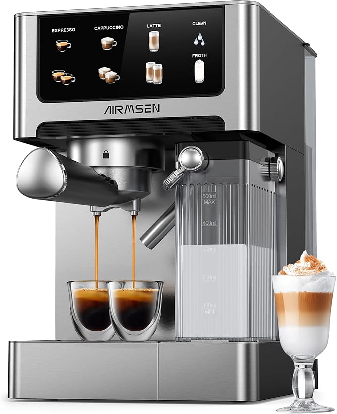 AIRMSEN 20 Bar Espresso Machine with Automatic Milk Frother, Cappuccino & Latte Coffee Maker with Quick Brew Dual Boiler (1350W + 1000W), Stainless Steel, 60oz Water Tank, Touchscreen by AIRMSEN