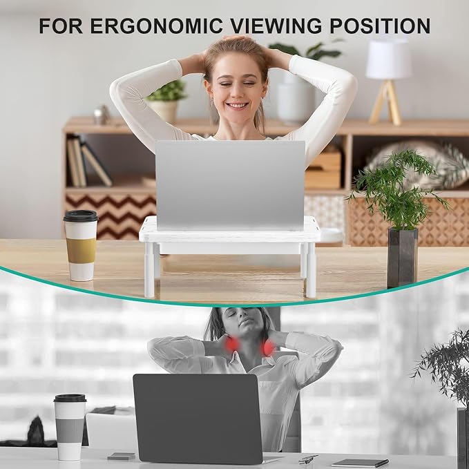 WALI Computer Monitor Stand with Storage, Desk Monitor Riser 3 Height Adjustable, Laptop Riser with Airflow Vents, Desk Organizer for Computer, Laptop, Printer (PTT002-M), 1 Pack, Marble - Image 7