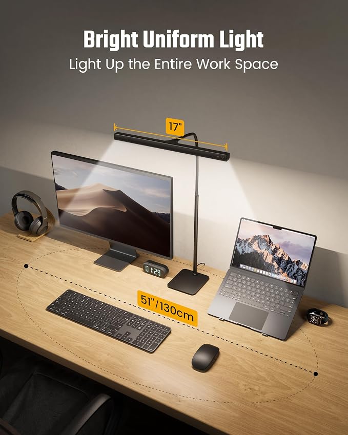 SUPERDANNY LED Desk Lamp for Home Office, Eye-Caring Desk Light with Base, 12W Touch Control 3 Colors Dimmable Brightness, Gooseneck Architect Lamp for Computer Monitor Reading Workbench, Black - Image 2