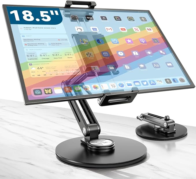 Portable Monitor Stand Large Clamp - Heavy Duty Aluminum Body Support up to 4.4LBS 16" 17.3" 18.5 inch 360° Rotating Base Swivel Foldable Desk Stand for iPad Holder Tablet Mount for Kitchen/Travel by Jakeko