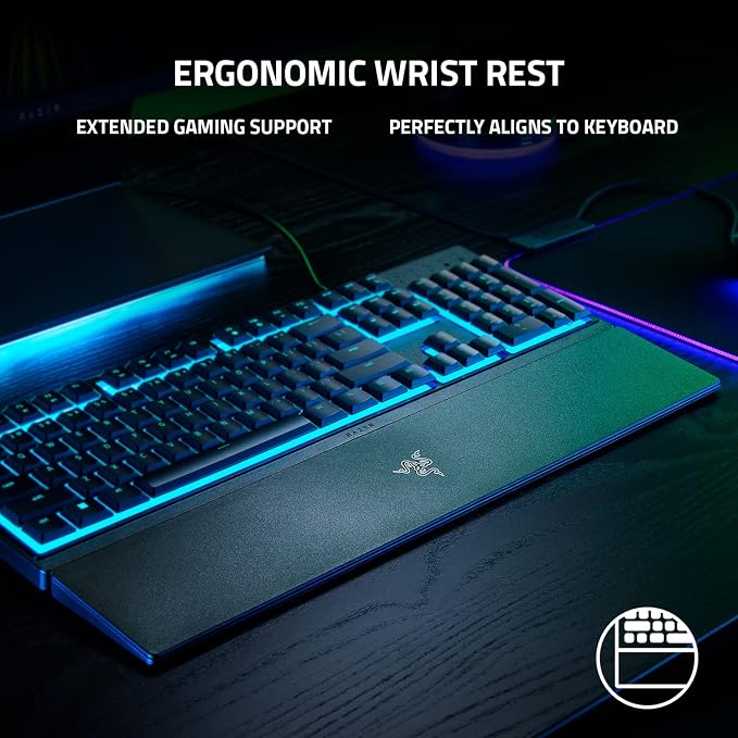 Razer Ornata V3 X Gaming Keyboard: Low-Profile Keys - Silent Membrane Switches - Spill Resistant - Chroma RGB Lighting - Ergonomic Wrist Rest - Classic Black (Renewed) - Image 4