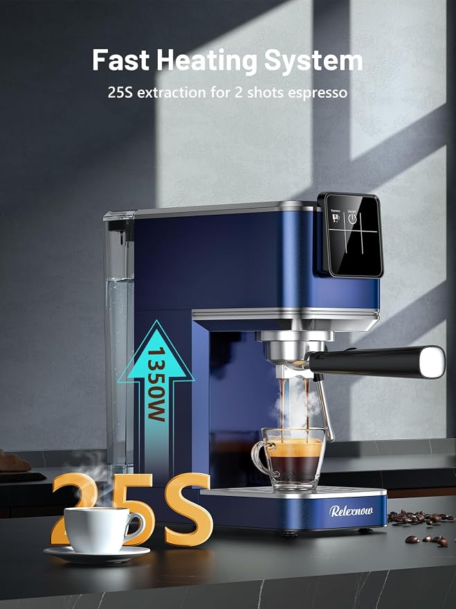 RELEXNOW Espresso Machine, 20 Bar Espresso Maker Milk Frother & LCD Panel, Hot & Iced Coffee Machine, Stainless Steel Espresso Coffee Machine with 41oz Water Tank for Cappuccino, Latte - Image 3