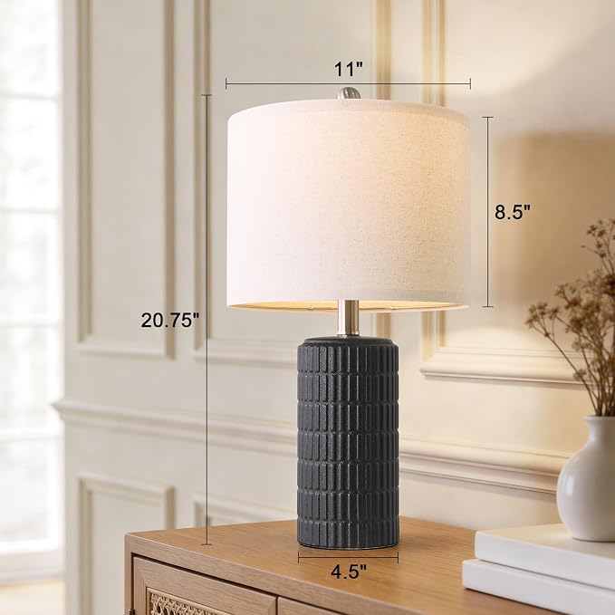 PoKat Small Table Lamps Set of 2 for Bedroom, 20.75'' Matte-Textured Farmhouse Ceramic Bedside Lamps for Night Stands, Stone-Like Modern Lamps for Living Room End Table Hallway Entryway Decor Black - Image 5