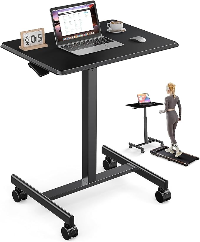 DUMOS Mobile Rolling Desk with Wheels Adjustable Height | Small Standing Desks Portable Laptop PC Table, Computer Workstation for Home Office Small Space, Modern Black by DumosLifestyle