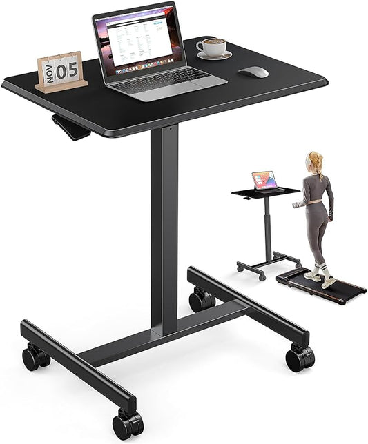 DUMOS Mobile Rolling Desk with Wheels Adjustable Height | Small Standing Desks Portable Laptop PC Table, Computer Workstation for Home Office Small Space, Modern Black by DumosLifestyle