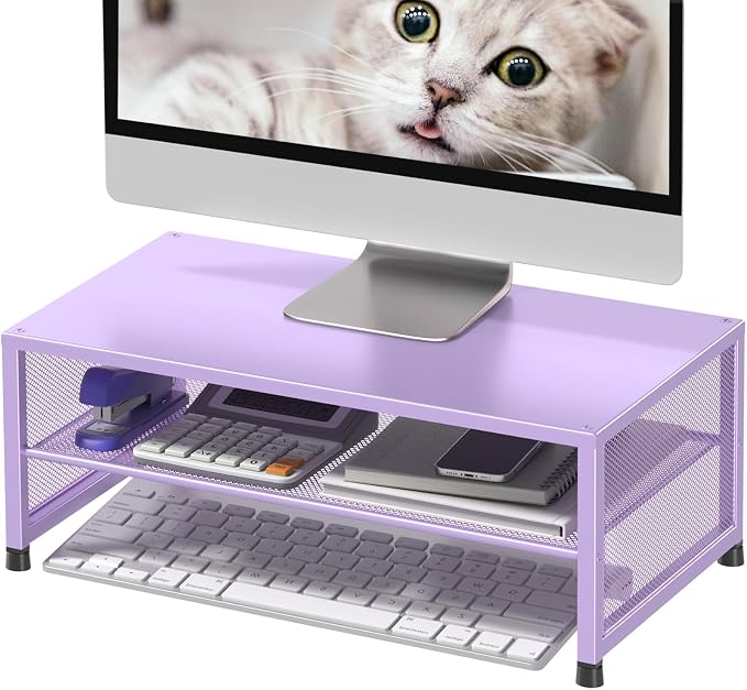 ECOLOVI 2-Tier Computer Monitor Stand Riser, Desk Organizer for Monitor, Printer & Laptop Stand, Desktop Workspace Organizers for Office Supplies(Purple) - Image 8