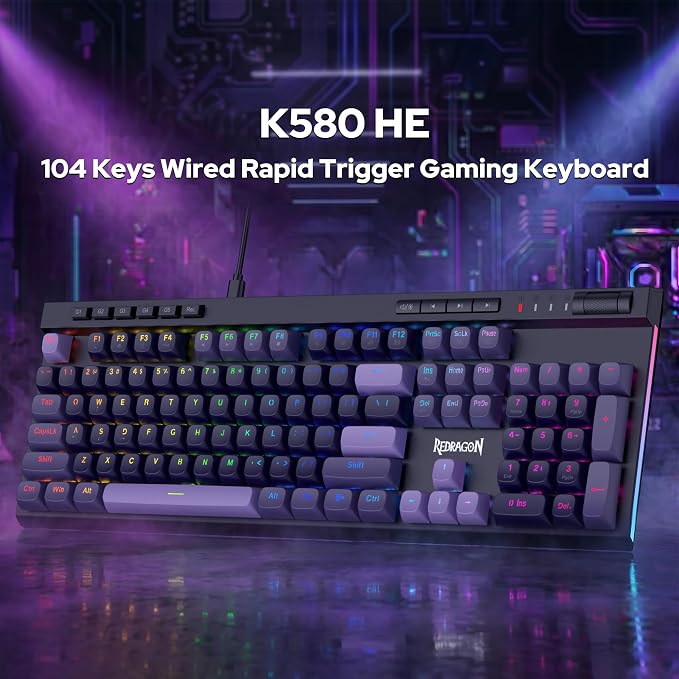 Redragon K580 Wired RGB Hall-Effect Magnetic Gaming Keyboard, Media Wheel | 0.1mm Adjustable Actuation for Valorant & FPS Stop-Shoot Precision, Zero Input Delay, 8K Polling, Fast Onboard Combo G Keys - Image 9