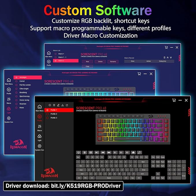 Redragon Wireless Gaming Keyboard, RGB Backlit, Portable 60% Design, Black | Bluetooth/2.4GHz/USB-C Wired, Mini Quiet Macro Membrane Keyboard, Rechargeable 4000mAh Battery, Anti-Ghosting for Win/MAC - Image 6
