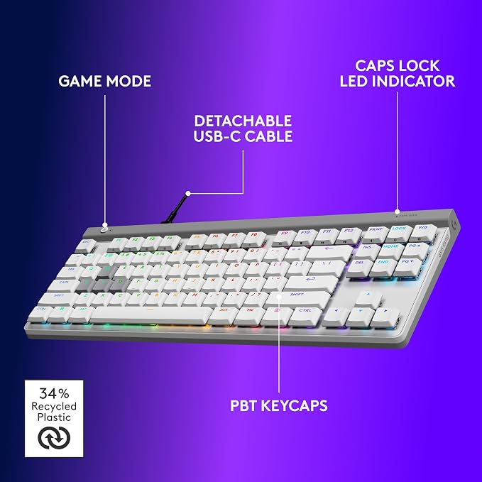Logitech G515 TKL Rapid Wired Gaming Keyboard (Hall-Effect) - White | Fully customizable PC gaming, analog low-profile switches, ultra-slim design, for USB-A port - Image 6
