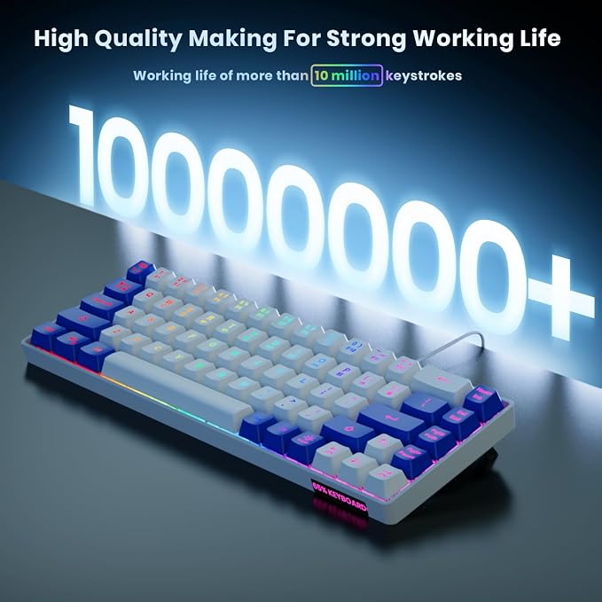 GEODMAER 65% Gaming Keyboard, LED Backlit Mini Wired Keyboard, Ultra-Compact Anti-Ghosting No-Conflict 68 Keys Membrane Gaming Wired Keyboard for PC Laptop Windows Gamer(White-Blue) - Image 3