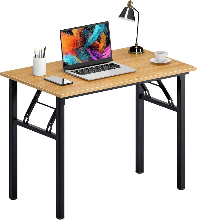 Need Office Computer Desk - 47.2L Sturdy and Heavy Duty Folding Laptop Table,Writing Table/Home Office Desk/Sewing Table,No Assembly Required (Teak Color) AC5BB12060 | Black Frame Writing Gaming Work Table/Foldable Home Office Desk/Sewing Table, No Ass... by Need