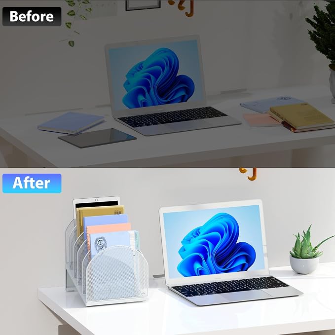 gianotter Desktop File Organizer with 5 Compartments | Desk Organizer Paper Organizer for Desk Workspace Organizers for Office Supplies (White, Inclined Style) - Image 2