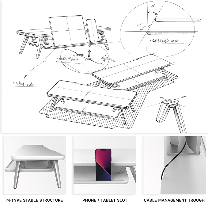 Fenge Monitor Stand, Monitor Stands Riser for Desk, 23.6 Inch Wood Desk Shelf with Storage Organizer and Cable Management for Office Desk Accessories - Image 5