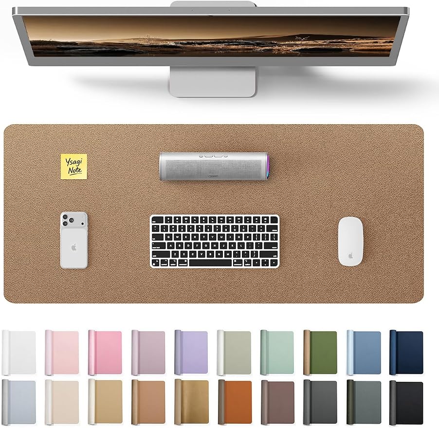 YSAGi Leather Desk Protector, Office Mat, Large Mouse Mat, Non-Slip PU Leather Blotter, Laptop Desk Pad, Waterproof Writing Pad for Office and Home (Shiny Bronze, 23.6" x 13.8") by YSAGi