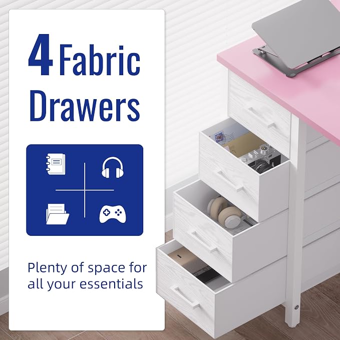Pamray 32 Inch Computer Desk with 4 Drawers Small Office Desk for Home Bedroom Study Writing Simple Modern Computer Table Pink - Image 6