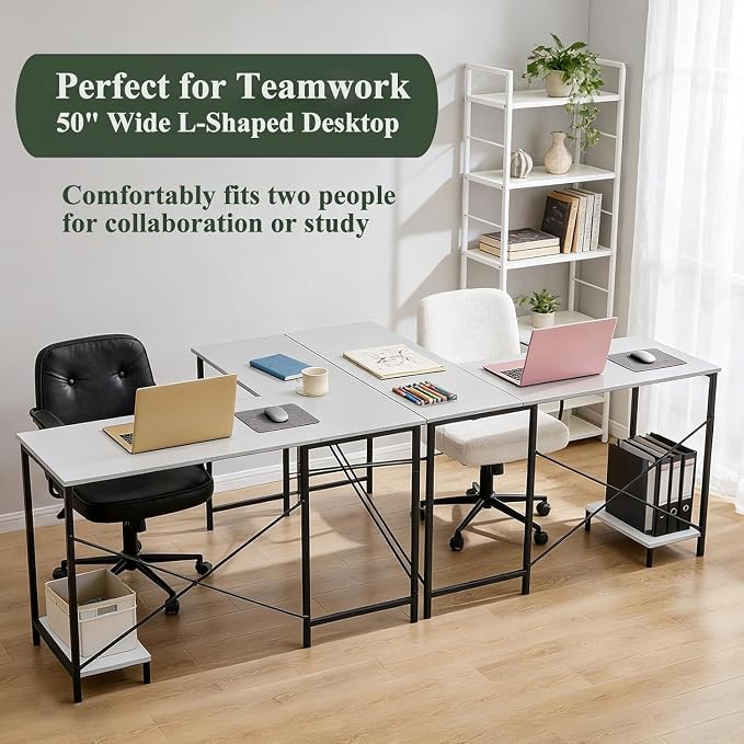 L Shaped Desk Computer Desk, 50inch White Gaming Desk with CPU Stand | Reversible Corner Desk, Sturdy Metal Frame, Student Study Writing Table for Home Office - Image 5
