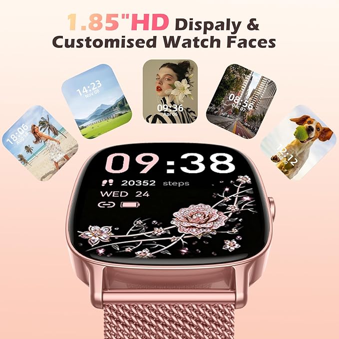 Smart Watch for Women, Answer/Make Call,1.85'' Ultra-Clear Screen Fitness Tracker with Heart Rate/Sleep/SpO2 Monitor,Smartwatch for iPhone/Samsung/Android,120+ Sport Modes,IP68 Waterproof with 2 Bands - Image 6
