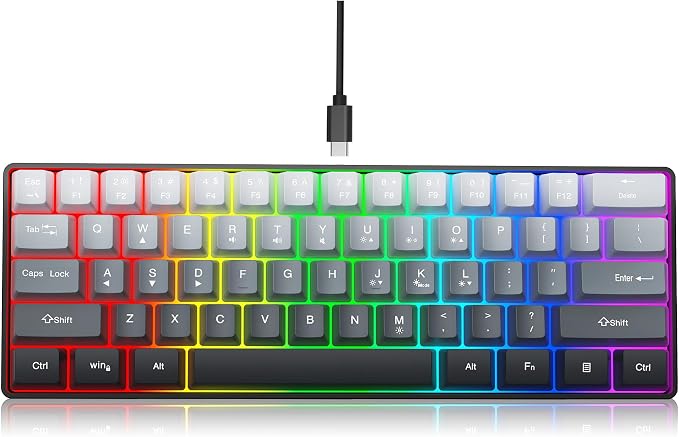 Snpurdiri 60% Wired Gaming Keyboard, 61 Keys RGB (Grey-Black) | Backlit Ultra-Compact Small Gaming Keyboard, for PC/Mac Gamer, Typist, Travel, Easy to Carry on Business Trip - Image 3