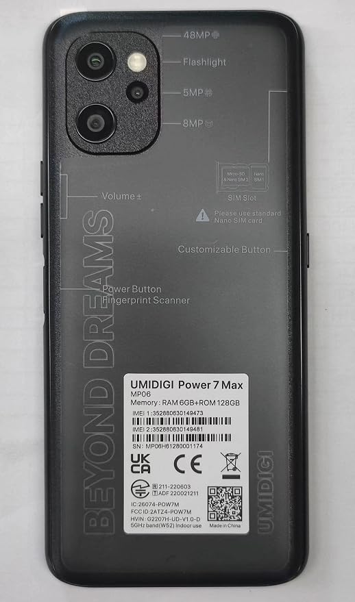 UMIDIGI Power 7 MAX Unlocked Cell Phone,6GB+128GB 10000mAh Battery,6.7" Full Screen + 48MP AI Triple Camera Android Smartphone,NFC,GPS,Face & Fingerprint,BLE 5.0, WiFi 2.4GHz/5GHz,Warranty,Black - Image 8