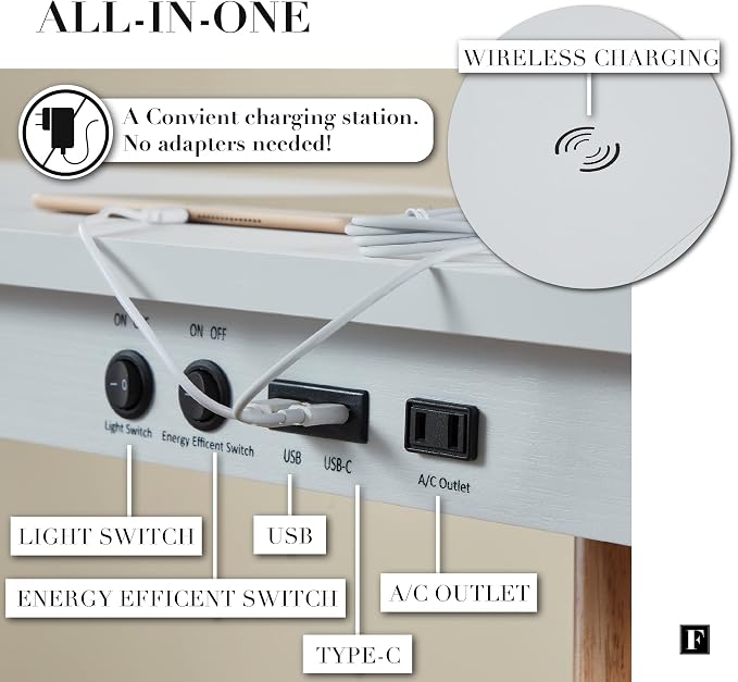 FENLO Future 39" Mid Century Modern Desk for Home Office, Office Desk with USB Charging Station, Wireless Charging, USB, USB-C Ports, White - Image 4