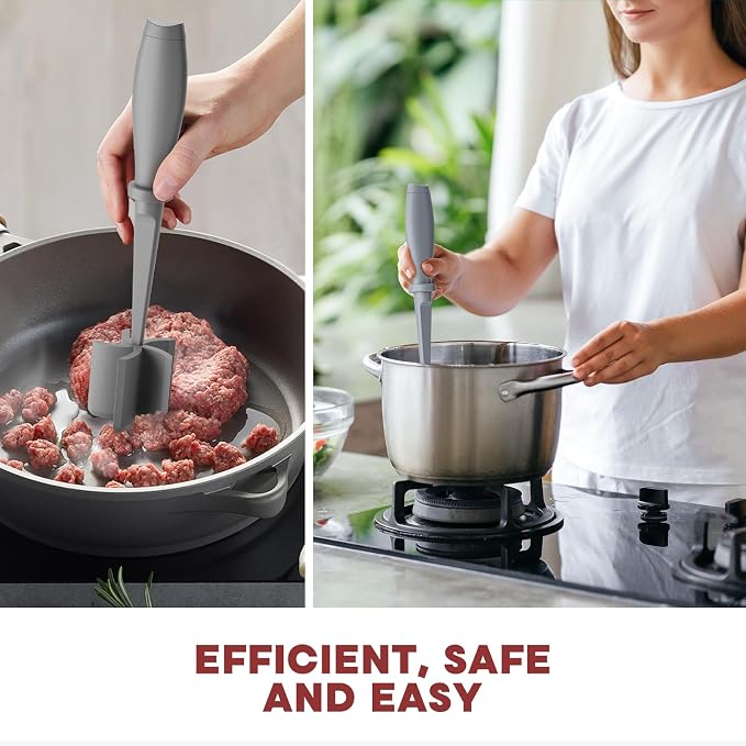 PGYARD Meat Chopper Hamburger Grinder, Kitchen Smasher for Ground Beef | Heat Resistant, 5 Blade, Burger Grinder Nylon Potato Mix Tool, Meat & Poultry Tenderizers, Dishwasher Safe, Grey - Image 6