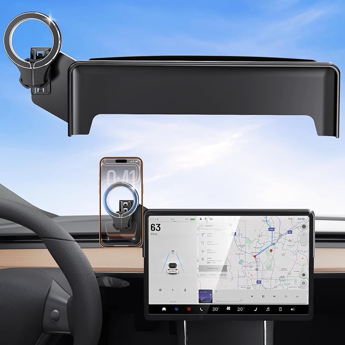 Magnetic Car Mount for Tesla Model Y 2020 2021 2022 2023 2024 & Model 3 2017 2018 2019 2020-2023: 360° Adjustable Car Touch Screen Phone Holder Made for Model 3/Y, for Magsafe iPhone Accessories by pop-tech