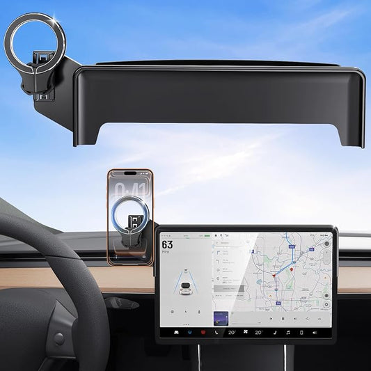 Magnetic Car Mount for Tesla Model Y 2020 2021 2022 2023 2024 & Model 3 2017 2018 2019 2020-2023: 360° Adjustable Car Touch Screen Phone Holder Made for Model 3/Y, for Magsafe iPhone Accessories by pop-tech