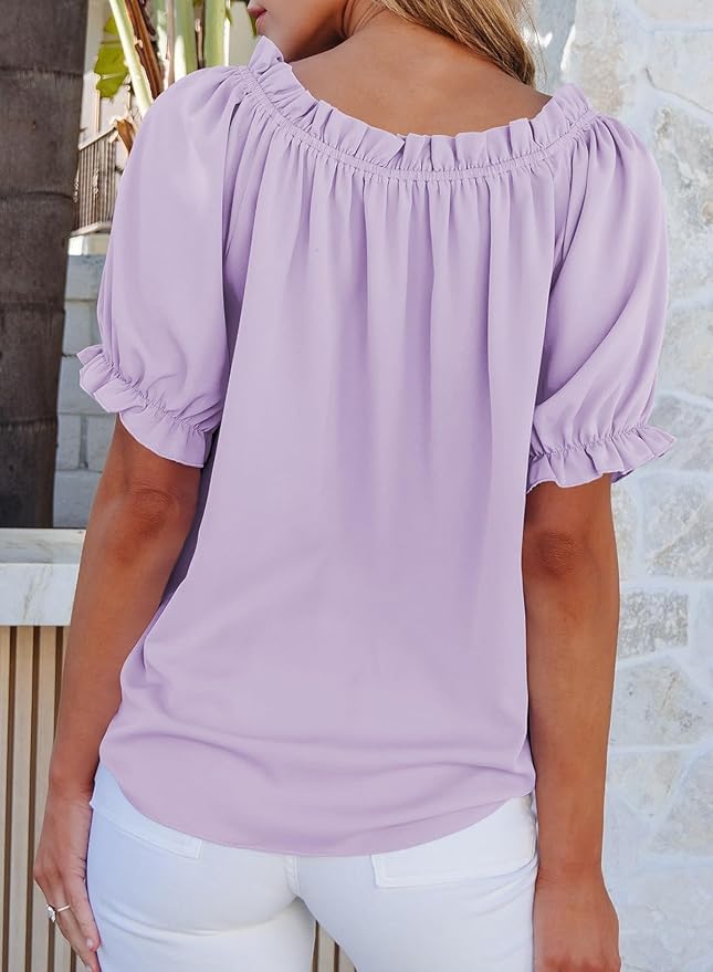 EVALESS Womens Tops Off The Shoulder Blouses for Women Dressy Casual Cute Puff Sleeve T Shirts Fashion 2026 - Image 4